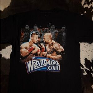 VINTAGE Y2K Black WrestleMania XXVIII Graphic Tee The rock and John Cena